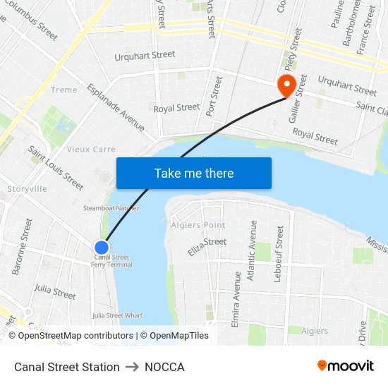 Canal Street Station to NOCCA map