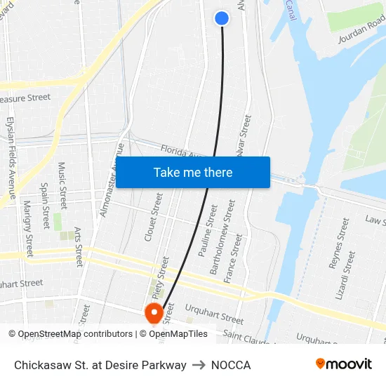 Chickasaw St. at Desire Parkway to NOCCA map