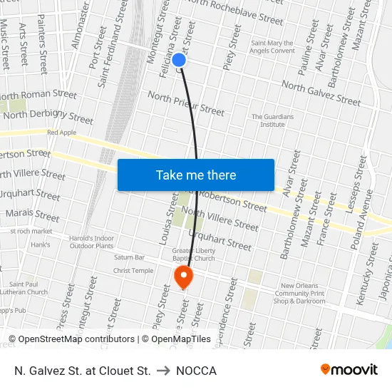 N. Galvez St. at Clouet St. to NOCCA map