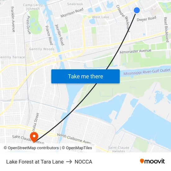 Lake Forest at Tara Lane to NOCCA map