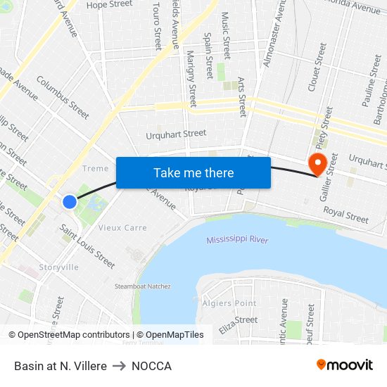 Basin at N. Villere to NOCCA map