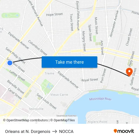 Orleans at N. Dorgenois to NOCCA map