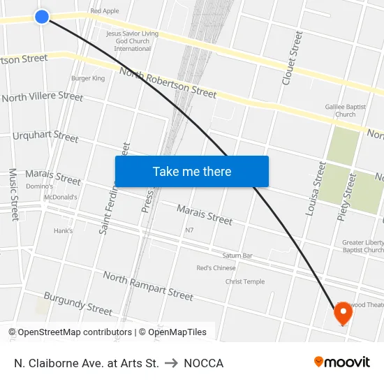 N. Claiborne Ave. at Arts St. to NOCCA map