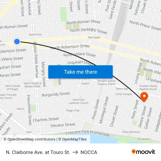 N. Claiborne Ave. at Touro St. to NOCCA map