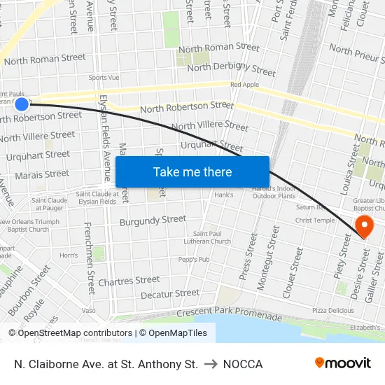 N. Claiborne Ave. at St. Anthony St. to NOCCA map