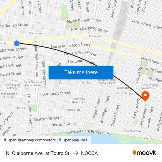 N. Claiborne Ave. at Touro St. to NOCCA map