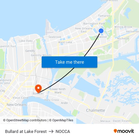 Bullard at Lake Forest to NOCCA map