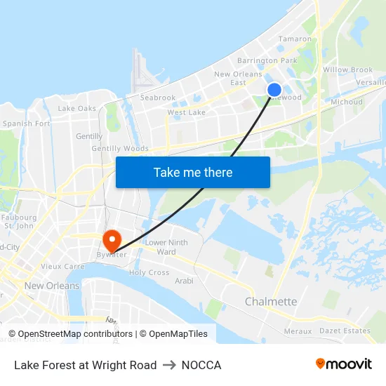 Lake Forest at Wright Road to NOCCA map