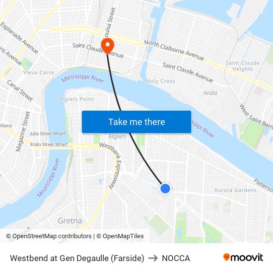 Westbend at Gen Degaulle (Farside) to NOCCA map