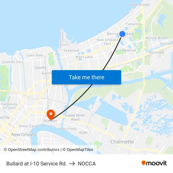Bullard at I-10 Service Rd. to NOCCA map