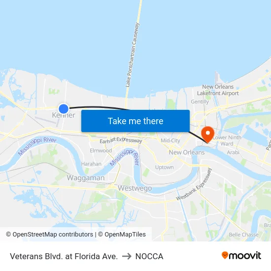 Veterans Blvd. at Florida Ave. to NOCCA map