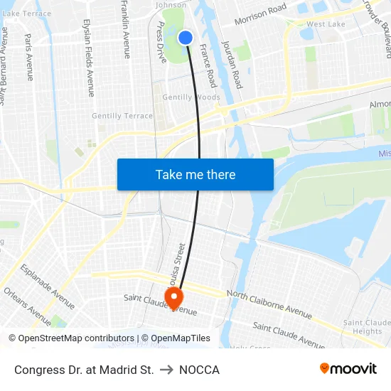 Congress Dr. at Madrid St. to NOCCA map