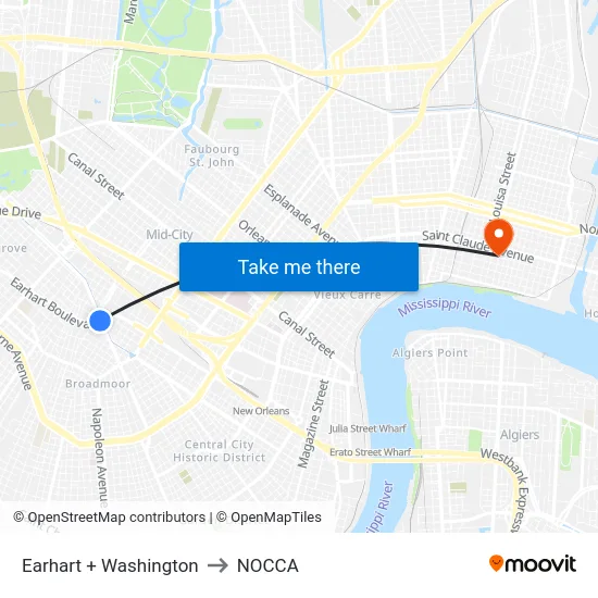 Earhart + Washington to NOCCA map