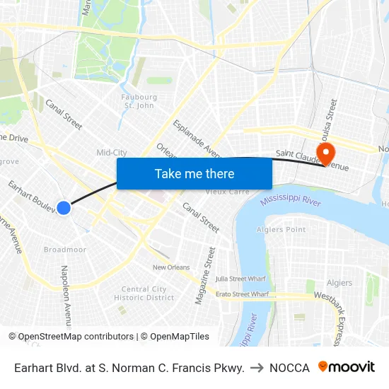 Earhart Blvd. at S. Norman C. Francis Pkwy. to NOCCA map