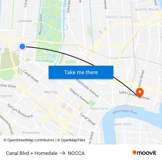 Canal Blvd + Homedale to NOCCA map
