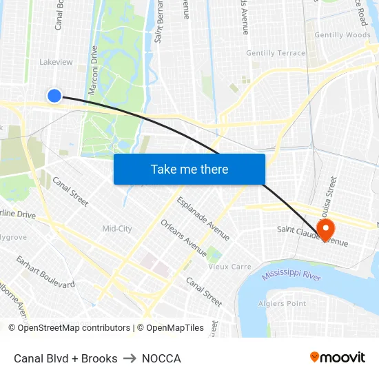 Canal Blvd + Brooks to NOCCA map