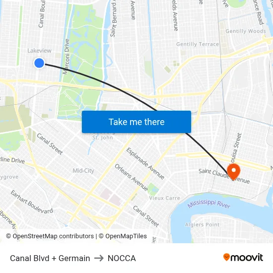Canal Blvd + Germain to NOCCA map