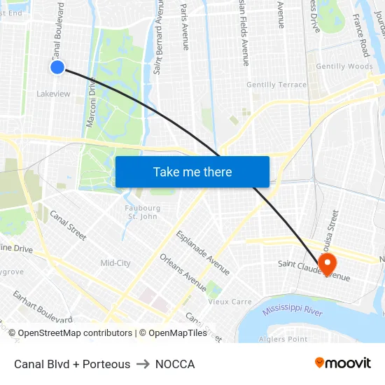 Canal Blvd + Porteous to NOCCA map