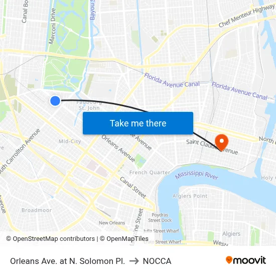 Orleans Ave. at N. Solomon Pl. to NOCCA map