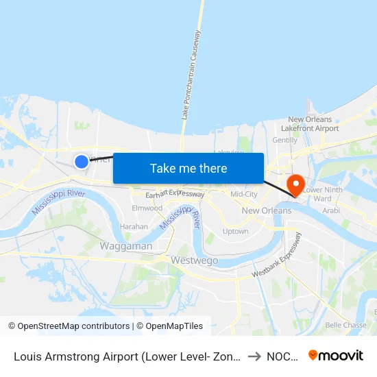 Louis Armstrong Airport (Lower Level- Zone B4) to NOCCA map