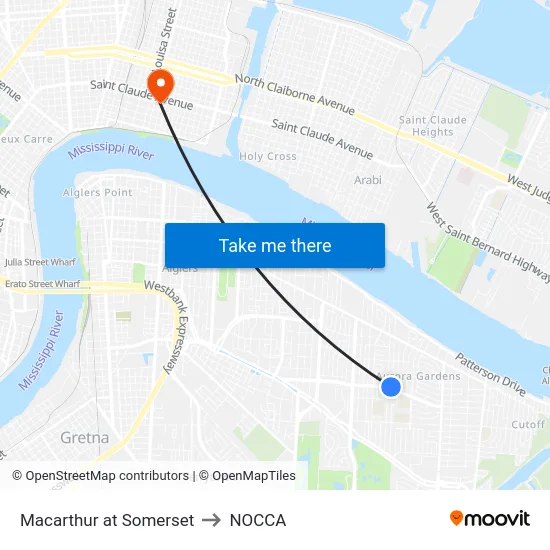 Macarthur at Somerset to NOCCA map