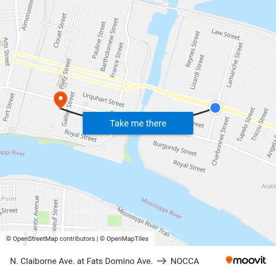 N. Claiborne Ave. at Fats Domino Ave. to NOCCA map