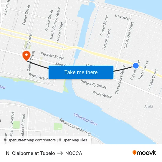 N. Claiborne at Tupelo to NOCCA map