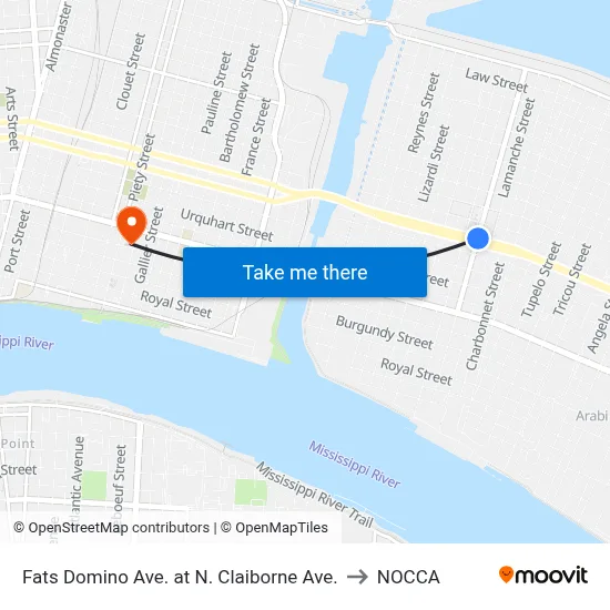 Fats Domino Ave. at N. Claiborne Ave. to NOCCA map