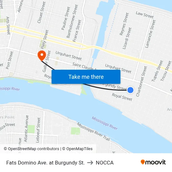 Fats Domino Ave. at Burgundy St. to NOCCA map