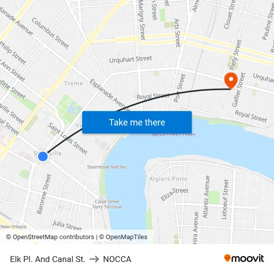 Elk Pl. And Canal St. to NOCCA map