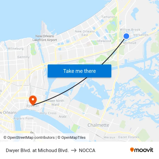 Dwyer Blvd. at Michoud Blvd. to NOCCA map