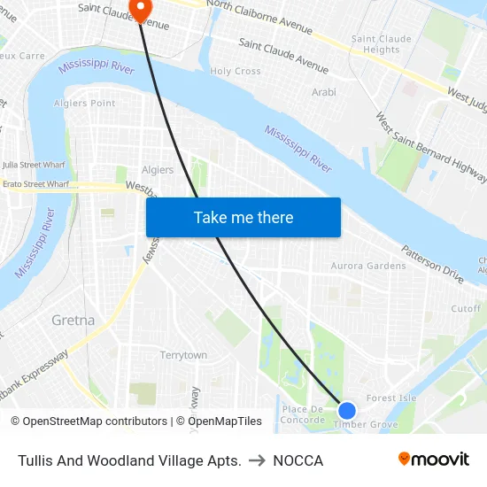 Tullis And Woodland Village Apts. to NOCCA map