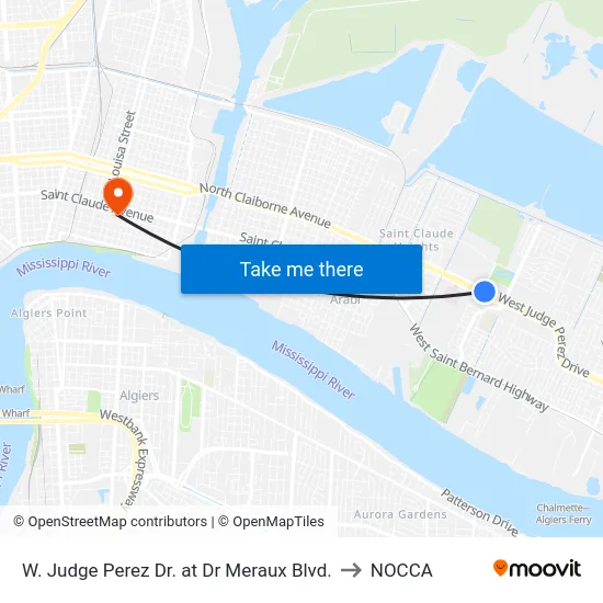 W. Judge Perez Dr. at Dr Meraux Blvd. to NOCCA map