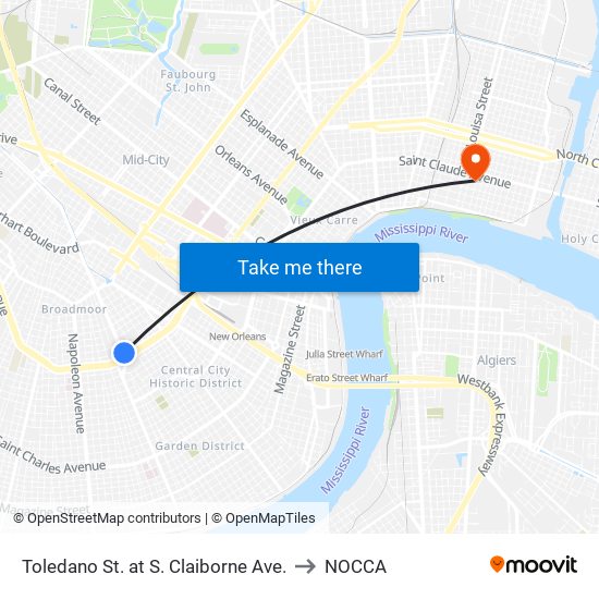 Toledano St. at S. Claiborne Ave. to NOCCA map