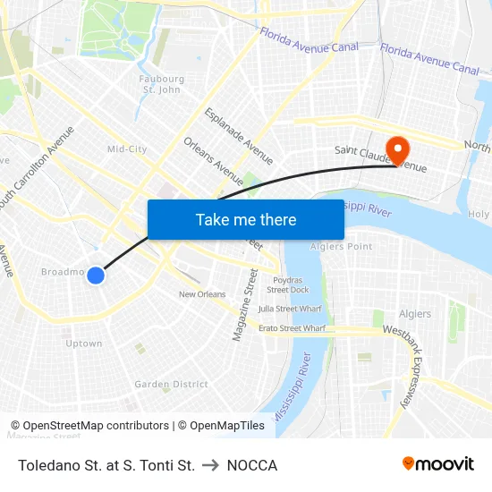Toledano St. at S. Tonti St. to NOCCA map