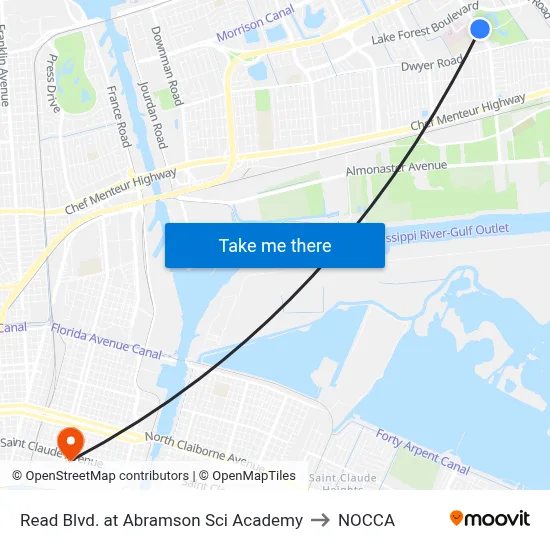 Read Blvd. at Abramson Sci Academy to NOCCA map