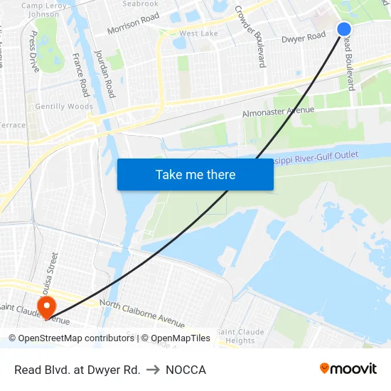 Read Blvd. at Dwyer Rd. to NOCCA map