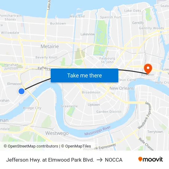 Jefferson Hwy. at Elmwood Park Blvd. to NOCCA map