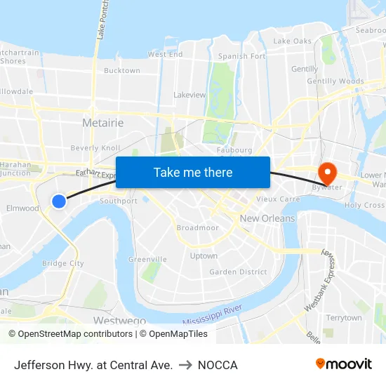 Jefferson Hwy. at Central Ave. to NOCCA map