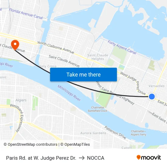Paris Rd. at W. Judge Perez Dr. to NOCCA map