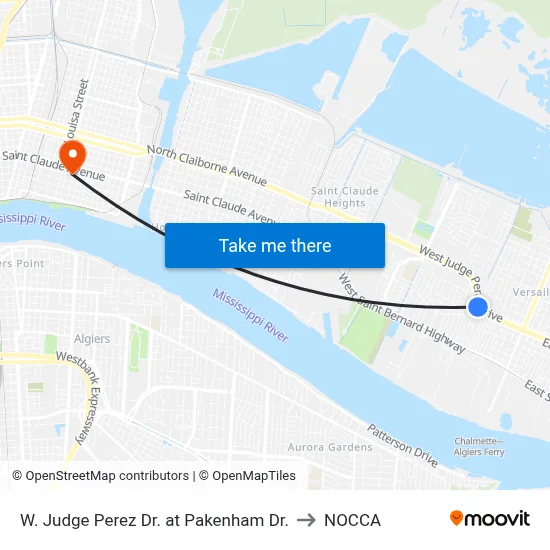 W. Judge Perez Dr. at Pakenham Dr. to NOCCA map