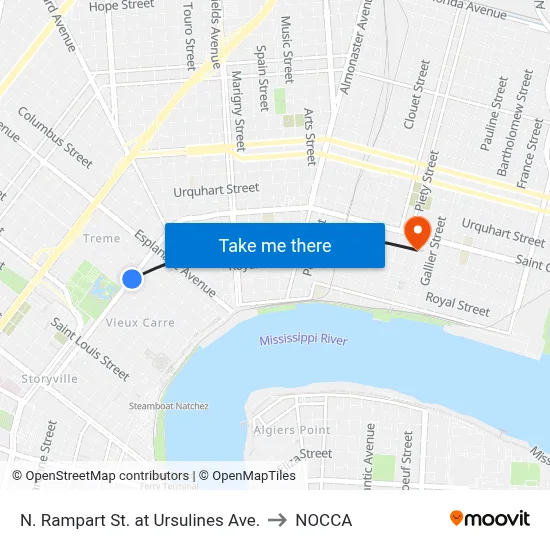N. Rampart St. at Ursulines Ave. to NOCCA map
