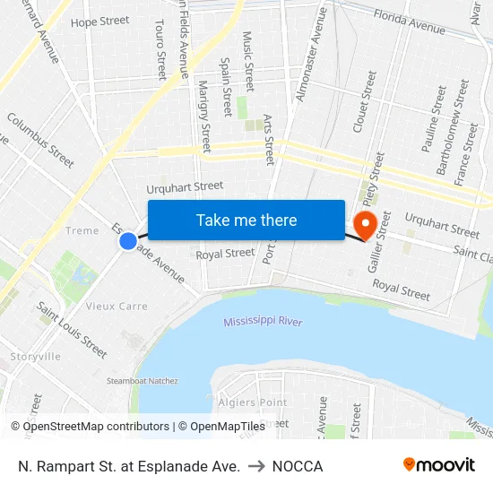 N. Rampart St. at Esplanade Ave. to NOCCA map