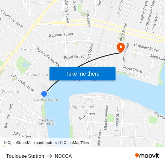 Toulouse Station to NOCCA map