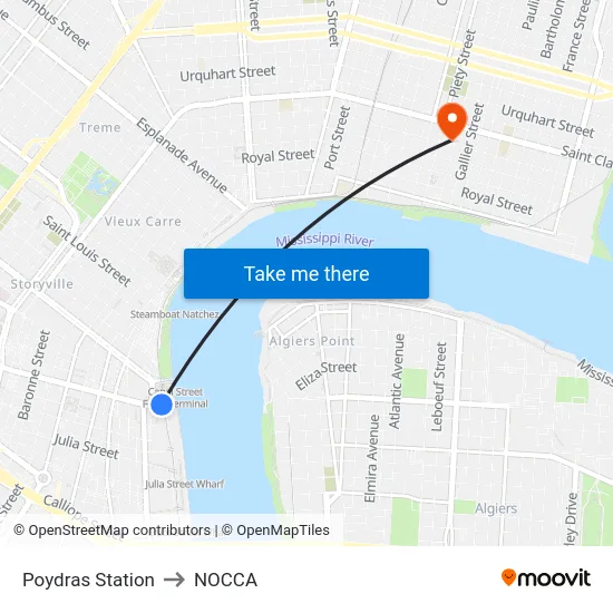 Poydras Station to NOCCA map