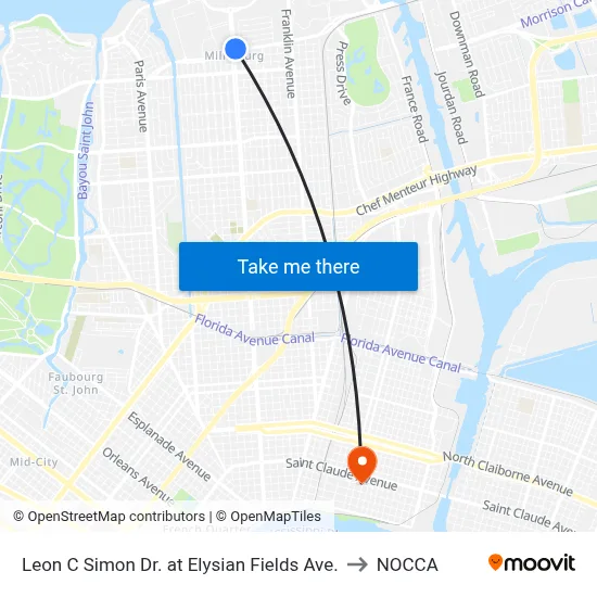 Leon C Simon Dr. at Elysian Fields Ave. to NOCCA map