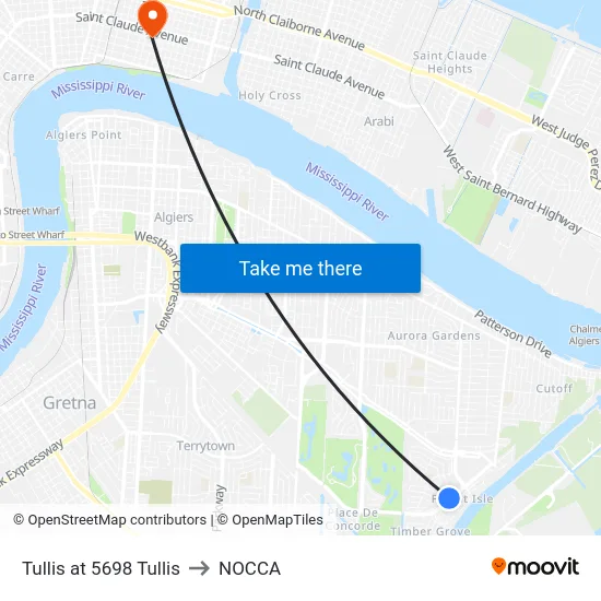 Tullis at 5698 Tullis to NOCCA map