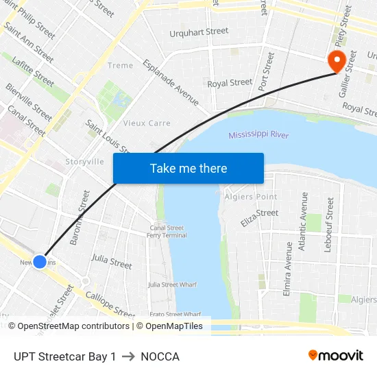 UPT Streetcar Bay 1 to NOCCA map