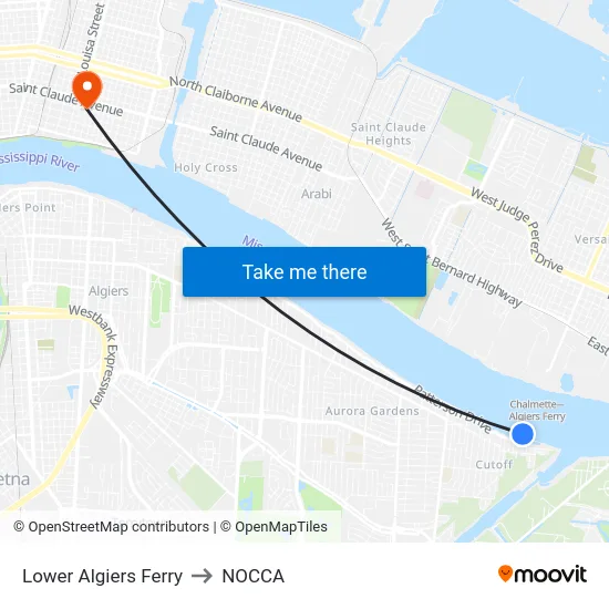 Lower Algiers Ferry to NOCCA map