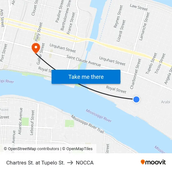 Chartres St. at Tupelo St. to NOCCA map